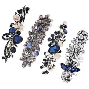 IMIKEYA Lot de 4 set de Pinces à Cheveux Vintage à Ressort Strass et Fleurs Accessoires Rétro pour Femmes et Filles Barrettes Décoratives pour Coiffures Quotidiennes et Événements (Elsy Abbas, neuf)