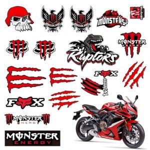 Bohrma Lot de 2 autocollants de moto, autocollants r&eacute;fl&eacute;chissants Monster Energy Monster Energy pour motos, casque de moto, skateboard, voiture et moto en plein air, rouge (jixinzhaodianzi, neuf)