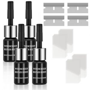 flintronic Kit Reparation Pare Brise, 4PCS Kit de R&eacute;paration de Verre Fissur&eacute;, Outil R&eacute;paration Pare-Brise, Liquide R&eacute;paration Verre, pour Craquelures, Rayures, Trous, Dommages en &eacute;Toile (XJYEU, neuf)