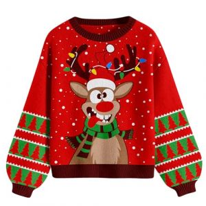 Loveternal Pull de No&euml;l chaud pour femme - Pull en tricot amusant - Flocons de neige - Cerf - Pull de No&euml;l moche pour femme - Col rond, 9 Cerf, XL (Chuangjinghai, neuf)