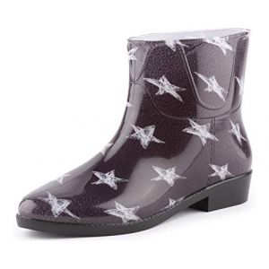 Ladeheid Bottines Bottes de Pluie Chaussure Femme LAZT201802 (Noir/&Eacute;toiles Blanches, 38 EU) (Hisert, neuf)