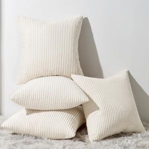 Topfinel Housse Coussin Beige 45x45cm Decoration Chambre Salon Maison Lot de 4 Housse de Coussin Canape Lit Jardin D&eacute;co Aesthetic Scandinave pour Canap&eacute; en Velours C&ocirc;tel&eacute; (NoledarEU, neuf)