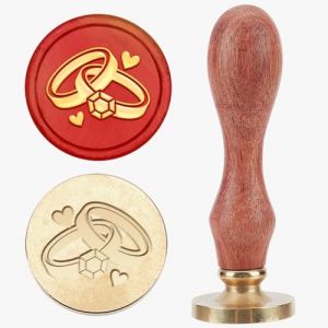 MAYJOYDIY Sceau de Cire pour Alliances de Mariage Tampon de Cire &agrave; Cacheter de C&oelig;ur T&ecirc;te de Tampon Amovible en Laiton 25mm avec Manche en Bois pour Cartes D'Invitation de Mariage Enveloppes Emballages (MAYJOYDIY EU, neuf)