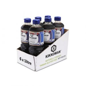 KIKKOMAN Tamari Lot de 6 sauces de soja sans gluten 1000 ml (FusionEat, neuf)