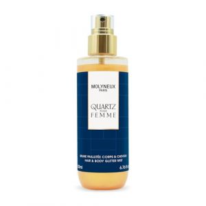 MOLYNEUX - Brume parfumée pailletée Quartz Femme 200ml – Brume corporelle scintillante sans alcool, Spray paillette corps & cheveux (Berdoues France, neuf)