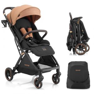 Gromast Gravity Poussette pliable pour bébé, portable, avec dossier réglable et toit pare-soleil, légère et protégée contre les UV, pliable automatique d'une seule main, kaki (Gromast, neuf)