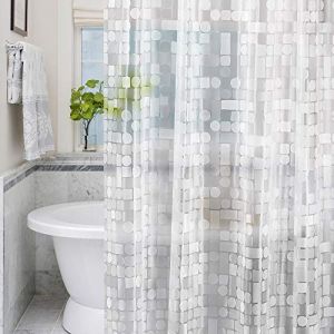 LEMON CLOUD Rideau de Douche Transparent G&eacute;om&eacute;trique 183x200cm, Rideau de Douche PEVA Anti-Moisissure, Antibact&eacute;rien, Imperm&eacute;able,avec 3 Aimants de Poids en Bas et12 Crochet (LemonCloud Euro Store, neuf)