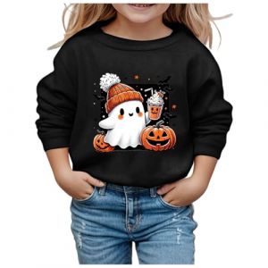 Sweat-shirt à manches longues et col rond imprimé pour enfants, mode Halloween, mignon, sans capuche Sweat Shirt Fille Rose (5-6 Years) (Mosusjoes, neuf)