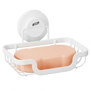 TAILI Porte-Savon &Agrave; Ventouse, Porte-Savon pour Mur De Douche, Plateau &Eacute;gouttoir pour Salle De Bain, Porte-&Eacute;ponge en Acier Inoxydable Antirouille pour Baignoire, Cuisine, sans Per&ccedil;age, Blanc (TAILI Store, neuf)