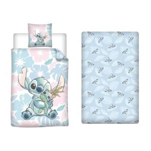 Aymax Parure de Lit 3 Pièces Stitch, Housse de Couette Réversible 140x200 cm + Drap-Housse 90x200 cm + Taie d'oreiller 65x65 cm, Polycoton (LesAccessoires, neuf)