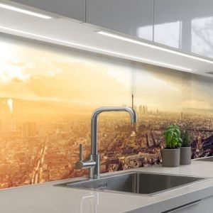 KitchenYeah© Crédence Adhésive Cuisine 80x400 cm Résistant À La Chaleur Plaque Adhesif Fond De Hotte Interieur Cuisson Sur Mesure Paris - Skyline - Coucher Soleil - Villes (KitchenYeah, neuf)