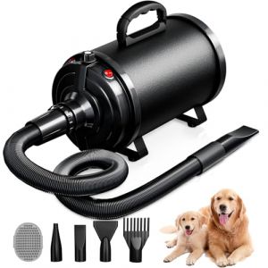 Blanlody Pulseur pour Chien Blower - Très Silencieux - 4,5 CV / 3200 W - Moteur réglable - Souffleur de Soins pour Chien avec 4 Buses différentes - Tuyau élastique et Brosse d'entretien (UChioce, neuf)