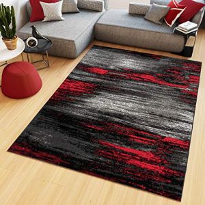 TAPISO Maya Tapis Poil Court Moderne Gris Noir Rouge Mouchet&eacute; Motif Abstrait Tapis Salon Chambre Salle &agrave; Manger Adulte Bureau Oeko-TEX R&eacute;sistant 220 x 300 cm (TAPISO-FR, neuf)