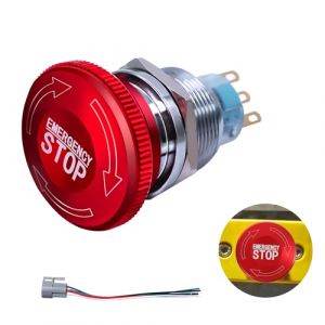 22mm Interrupteur d'Arr&ecirc;t d'Urgence, Bouton Start Stop Engine, Interrupteur &agrave; Bouton-poussoir D&rsquo;arr&ecirc;t d&rsquo;Urgence en M&eacute;tal en Acier Inoxydable, 12-250V, 3A, 1NO 1NC avec Prise de Connexion (DaFuGuangZhi, neuf)