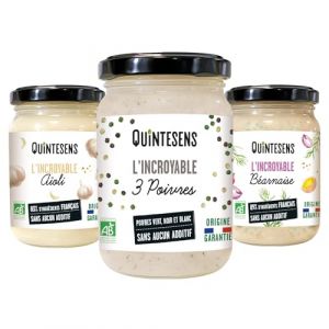Lot 3 Sauces Gourmet - 1 Sauce Aïoli, 1 Sauce Béarnaise & 1 Sauce 3 Poivres - Saveurs Gourmandes & Saines - Production Française & Biologique (Quintesens, neuf)