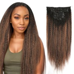 Sixstarhair Extensions de Cheveux Humains 120g Kinky Straight Clip Extensions for Black Women de Cheveux Humains Naturels 50cm Noir Enraciné Se Décolorant Au Noir Naturel Avec Auburn Moyen 7 Pièces (Sixstarhair Beauty, neuf)