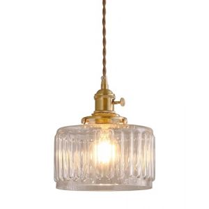 YOXANG Moderne LED Pendentif Lumière Déco Créatif Lustres Plafonniers Le salon Chambre Lampe de chevet Verre Abat-jour Laiton Lampe Douille Lumières Suspendues 1×E27 Ø17CM (Transparent, Verre) (YOXANG, neuf)