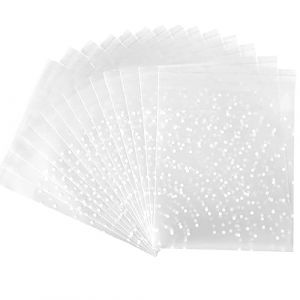 200 Pi&egrave;ces Sachets Bonbons Transparents, Sachet Transparent pour Biscuits, Cellophane Plastic Bag, Sacs &agrave; Biscuits, Petits Sacs Autocollants pour Biscuits, Sucreries, Bonbons, Chocolats (10 x 10 cm) (Merengues, neuf)