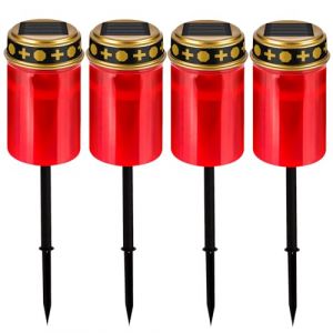Vegena 4 Pièces Lumière Funéraire LED, Bougie LED Cimetière, Lanterne Funéraire LED Lanterne Bougie Énergie Solaire Bougie Funéraire LED Avec Tige De Support Lampe Funéraire Lampes Solaires(Rouge) (Astronomy Sp. z o.o., neuf)