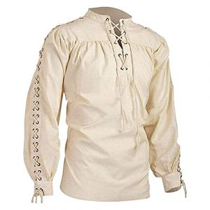 Deguisement Medieval Chevalier Templier Chemise a Fleur Homme Cowboy Ete Tunique Costume Viking Saharienne Pirate Femme Moyen Age Cosplay Hawaienne Tenue Coachella Medievale Dengri Tunisien Armure (Clumanbbl, neuf)
