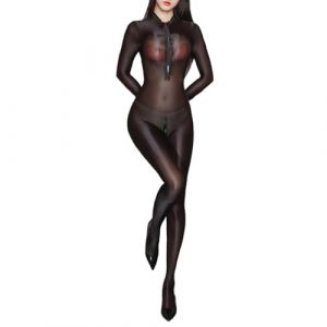 CHICTRY Femme Body Pantalon Une Pi&egrave;ce Semi-Transparent Corps Catsuit Lingerie &agrave; Glissi&egrave;re Nuisette Sexy Erotique Combinaison Manches Longues Romper Jumpsuit M-L G Noir L (chictry, neuf)