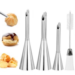 EASYKEENECOM 3 Pcs Douille de Pâtisserie Petit Choux, Douilles Professionnelles en Acier Inoxydable à Garnir, Cupcake Puffs Injection Seringue, pour la Décoration de Houppette (EASY ECOM LTD, neuf)