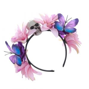ZUJIABAO Serre-t&ecirc;te de mort pour Halloween - Style punk - Fleur - Bandeau papillon - Jour des morts - Coiffe florale - Cosplay - T&ecirc;te de mort (wafengdianzi, neuf)