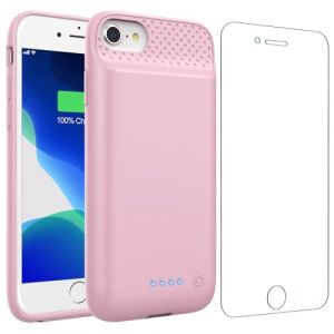 Feob Coque Batterie pour iPhone 8/7/6s/6/SE(2022/2020)【Mince mais Puissant 7000mAh】Coque Rechargeable Batterie Externe Chargeur Portable Coques d'alimentation pour iPhone 8/7/6s/6/SE(2022/2020) - Rose (sanreneu, neuf)