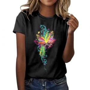 Tee Shirt A Paillette Femme, Chemise Manche Courte &Eacute;t&eacute; Tenue Ann&eacute;e 80 T Shirt Strass Paillette Fluo Tenue Disco Grande Taille (IHUAE, neuf)