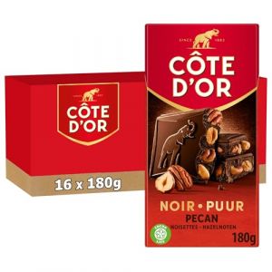 C&Ocirc;TE D'OR - 16 Tablettes C&ocirc;te d'Or Bloc Chocolat Noir, Noix de P&eacute;can et Noisettes 180g - Chocolat Noir, Noix de P&eacute;can, Noisettes - Lot de Tablettes de Chocolat - Lot de 16x180g (Plaisir & Snacking, neuf)
