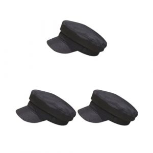 Paowsietiviity Lot de 3 casquettes de capitaine marin en coton et lin b&eacute;ret breton r&eacute;tro casquette plate top chapeau de p&ecirc;cheur casboy unisexe, noir (gxyouruyi, neuf)