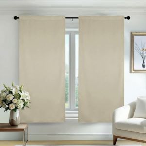 Deconovo Rideaux occultants, Opaques, avec Bandes fronc&eacute;es, Rideaux Thermiques 3 en 1, Chambre &agrave; Coucher, 70x150 CM (Largeur x Hauteur), Beige Clair, 2 Pi&egrave;ces (Deconovo-Home, neuf)