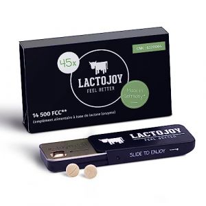 LactoJoy Comprimés de Lactase I Combat l'Intolérance au Lactose I Contient 45 Pcs. de Dose Extra-Forte (14 500 FCC) I 100% Végétale I Favorise la Digestion du Lactose I Sans Produits Chimiques (better foods GmbH, neuf)