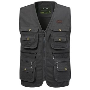 KTWOLEN Gilets de Pêche pour Hommes Gilet de Travail Safari Gilet Photographie de Sport Multi-poches Gilet Veste Sans Manches de Voyage, Vert, 4XL (KTWOLEN, neuf)