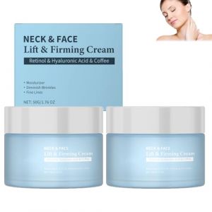 Crème pour le cou au rétinol et à la caféine,hydratant raffermissant 3 en 1 pour le cou,la poitrine et le visage,minimise les ridules et le teint terne, crème anti-âge pour un éclat de jeunesse (2pcs) (doushangdianzi, neuf)