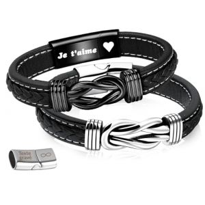 AAQ Bracelet Homme Personnalis&eacute; Nom, Bracelet Infini Cuir avec Pr&eacute;nom Grav&eacute;, Cadeaux Personnalis&eacute;s pour Homme, Petit Ami, Papa, Mari (AAQ Gift Store, neuf)