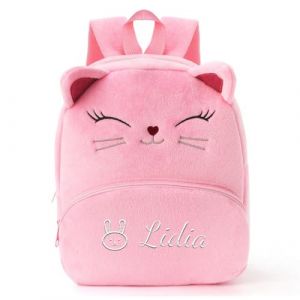 Générique Sac à Dos Enfant Personnalisé Nom Brodé Chat, Sac Dos Maternelle Peluche Doux Motif Chaton - Cadeau Fille Voyage 31x25 cm (Rose) (Zolyn Personalized Studio, neuf)
