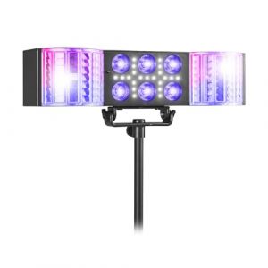 Fuzzix DerbyStar2 Jeux de Lumi&egrave;re PartyBar Tout-en-Un avec Double Effet Derby RGB, 6 PAR LED RGB-UV, Stroboscope 21 LEDs Blanches et Effet UV, T&eacute;l&eacute;commande et Tr&eacute;pied Inclus (Sono Mat&eacute;riel, neuf)