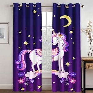 WEQEER Rideaux opaques - Rideau occultant - Motif licorne - Dessin anim&eacute; - Cheval rose - Rideau de fen&ecirc;tre pour chambre d'enfant - Motif arc-en-ciel - Nuages - 7,280 x 180 cm (2 x 140 x 180 cm) (LWZDHOU, neuf)