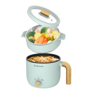 Audecook Hot Pot électrique avec Cuiseur à Vapeur, 1.5L Portable PoêLe Multifonction, Parfait Pour Nouilles/PâTes/œUfs/Soupe/Steak(Vert) (Aude EU, neuf)