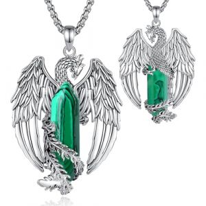 EUDORA Harmony Ball Collier Phoenix Malachite pour Femmes Hommes Cuivre plaqué Argent, Pendentif Phénix Flaming Celtique Vintage Viking Amulette Malachite Bijoux Cadeaux pour Femmes Hommes, 20"+2" (EUDORA Harmony Ball, neuf)