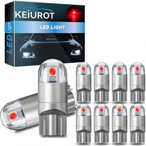 Keiurot Ampoule Led W5W T10 led Rouge 194 168 2825 Wedge Led Ampoule LED Plaque Immatriculation Dôme Intérieur Carte Porte Lumière Led Ampoule Plaque Immatriculation Ampoules DC12V 10PCS (Keiurot, neuf)