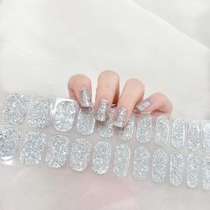 Boloshine Gel Vernis &Agrave; Ongles Autocollants, 22Pcs Autocollant Ongle Gel UV Semi Durci, Paillettes Auto-adh&eacute;sifs Nail Sticker, Autocollant French Manucure Lampe UV/LED Requise (Argent &Eacute;tincelant) (Shide EU, neuf)