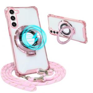 Belzsxy Coque Magnétique pour Samsung Galaxy S23 avec Cordon, Transparent Housse Étui Compatible avec MagSafe Case avec Collier Lanyard Mince Souple TPU Silicone Camera Antichoc, Rose (Belzsxy, neuf)