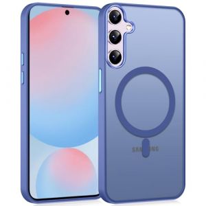 Knrlqim Magnétique Coque pour Samsung Galaxy S24 FE 6.7",[Compatible avec MagSafe] Translucide Mat Arrière Anti-Jaune Étui,Ultra Mince Silicone TPU + PC Rigide Antichoc Protection Housse,Bleu (BBHUGME AS, neuf)
