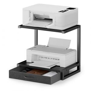 OYRREU Meuble Imprimante de Bureau &agrave; 2 Niveaux avec tiroir en Tissu et &eacute;tag&egrave;re Ouverte, Table de Rangement pour imprimante, Bureau, imprimante 3D, fax, Scanner, Noir (EN-HOME, neuf)