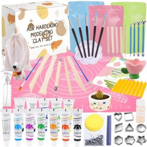 USHOP Kit de Poterie Adulte,Kit Argile Autodurcissante,Kit de Poterie pour D&eacute;butants,Kit Poterie,Peintures Acryliques,Tampons et Outils - Parfait pour Les Projets Cr&eacute;atifs et Le Bricolage (HADALA YYDS Kft., neuf)