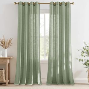 PONY DANCE Lot de 2 Rideau Voilage Lin - Rideaux Translucide L140xH225cm : Lumi&egrave;re Douce & Intimit&eacute; pour Fen&ecirc;tre Porte Chambre Salon Maison, Decoration avec Oeillets, Vert Bambou (RYB HOME EU, neuf)
