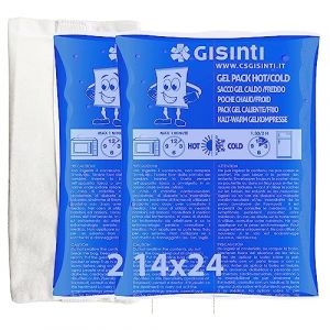 Gisinti Kit Gel Glace Réutilisable Chaud Froid Fabriqué en Italie - Enveloppe Congélateur et Micro-ondes + Sac en Tissu (2 Pièces Maxi) (Emershop-it, neuf)