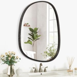 Lzuso Miroir asymétrique à Suspendre en Bois pour Le Mur Cadre irrégulier Petit Miroir Mural Moderne Décoratif Unique Chambre à Coucher Salon Salle de Bains Entrée Vanité Esthétique Miroir Ovale (Kyucheng, neuf)